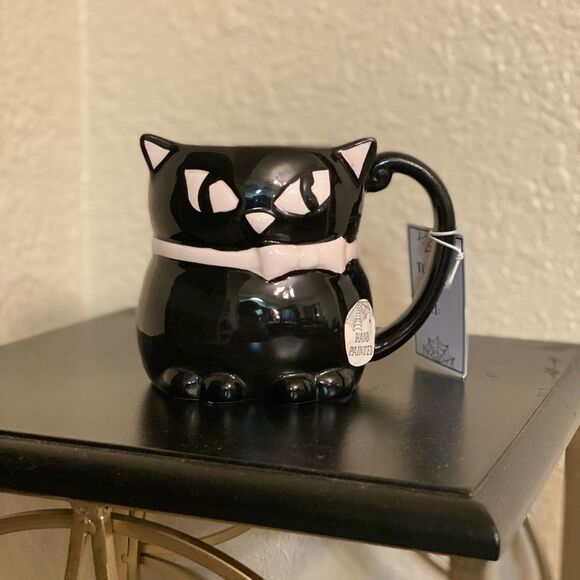 Cobwebs and Cauldrons Halloween Black Cat with Light Pink Bow - Picture 2 of 5